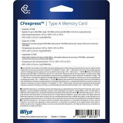 کارت حافظه وایز مدل CFexpress wise 512GB type A PRO Memory card