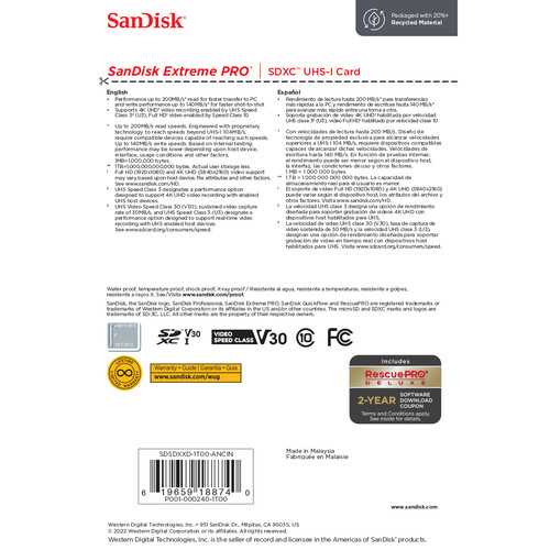 کارت حافظه سن دیسک SanDisk 1TB Extreme PRO UHS-I SDXC 200MB